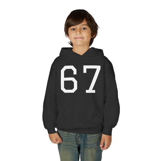 Sporty Youth Hoodie with Number 67 - Hooded Sweatshirt
